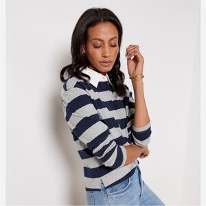 EVEREVE Marina Polo Top long sleeve navy grey and white
